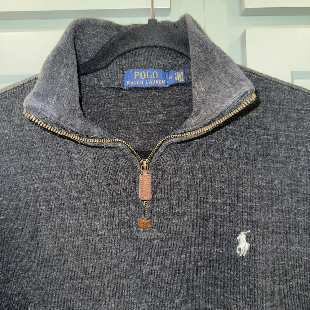 Polo Ralph Lauren Mens Quarter Zip Pullover Sweater Heather Grey Medium Cotton
